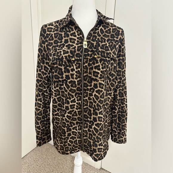 Michael Kors Leopard Print Full Zip Blouse Sz S - Picture 1 of 9